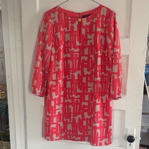 Tahari Pink and White Long Sleeve Dress